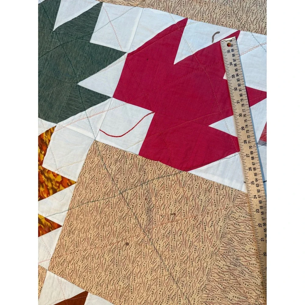 Antique Handmade Maple Leaf Quilt Queen 75x73 Patchwork Cotton Autumn Fall Read